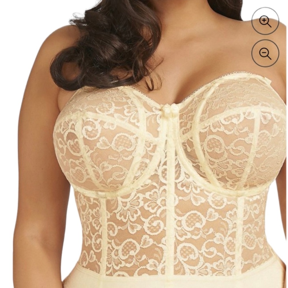 NWT Goddess Lace Strapless Ivory Bustier Bra #GD0689 with Optional Straps Sz 44C